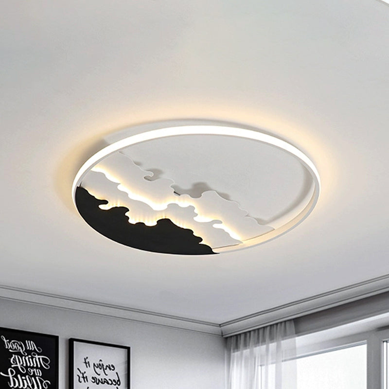 LED Bedroom Flush Light - 16"/19.5"/23.5" Dia, Ceiling Mounted Lamp in White/Black - Warm/White Light