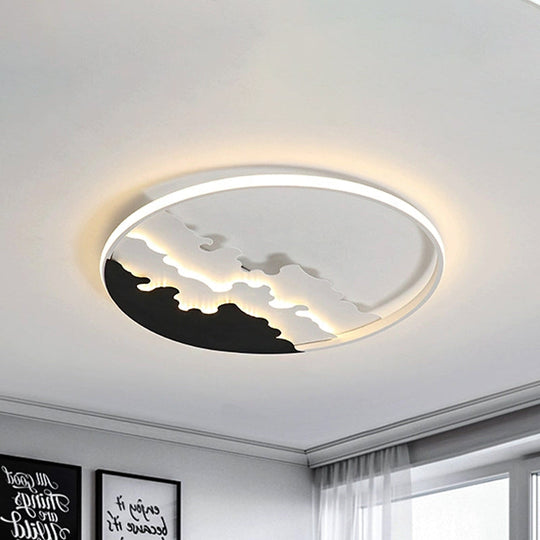 LED Bedroom Flush Light - 16"/19.5"/23.5" Dia, Ceiling Mounted Lamp in White/Black - Warm/White Light