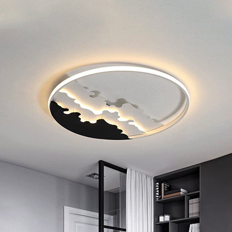 LED Bedroom Flush Light - 16"/19.5"/23.5" Dia, Ceiling Mounted Lamp in White/Black - Warm/White Light