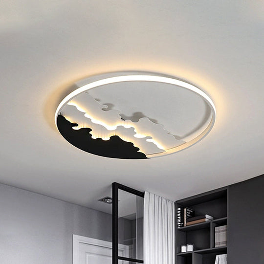 LED Bedroom Flush Light - 16"/19.5"/23.5" Dia, Ceiling Mounted Lamp in White/Black - Warm/White Light