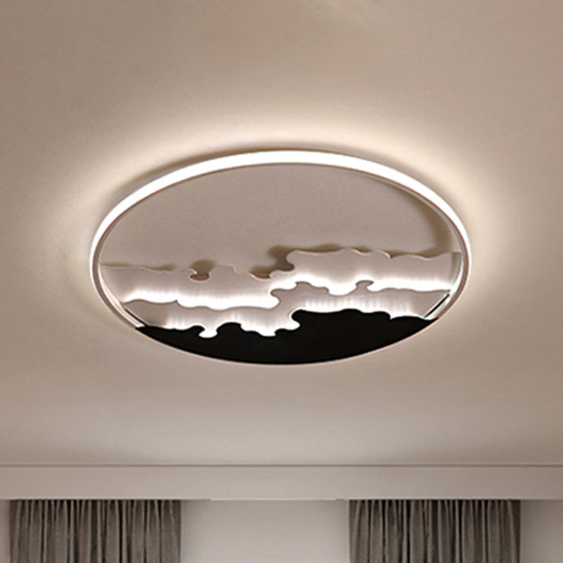 LED Bedroom Flush Light - 16"/19.5"/23.5" Dia, Ceiling Mounted Lamp in White/Black - Warm/White Light