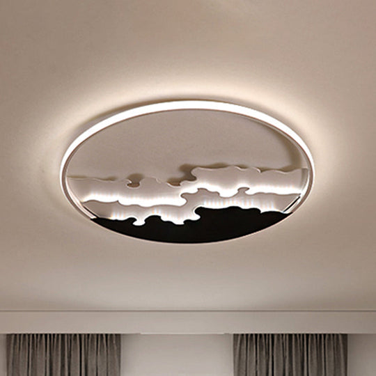 LED Bedroom Flush Light - 16"/19.5"/23.5" Dia, Ceiling Mounted Lamp in White/Black - Warm/White Light