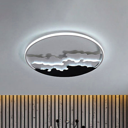 LED Bedroom Flush Light - 16"/19.5"/23.5" Dia, Ceiling Mounted Lamp in White/Black - Warm/White Light