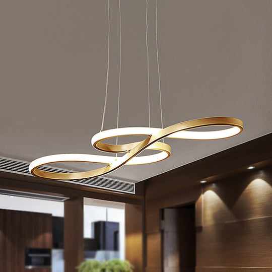 Modern Led Ceiling Pendant With Acrylic Shade: Black/White/Gold Twisted Hanging Lamp -