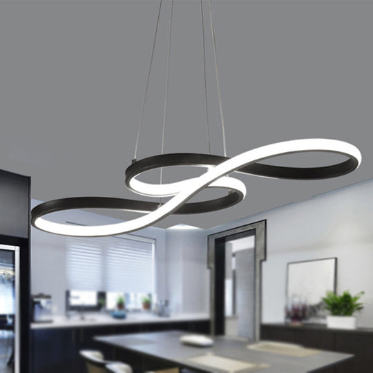 Modern Led Ceiling Pendant With Acrylic Shade: Black/White/Gold Twisted Hanging Lamp -