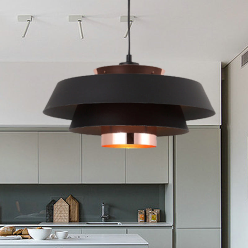 Contemporary 3-Tiered Suspension Pendant - Metal 1 Bulb Ceiling Light For Dining Room In Black/White
