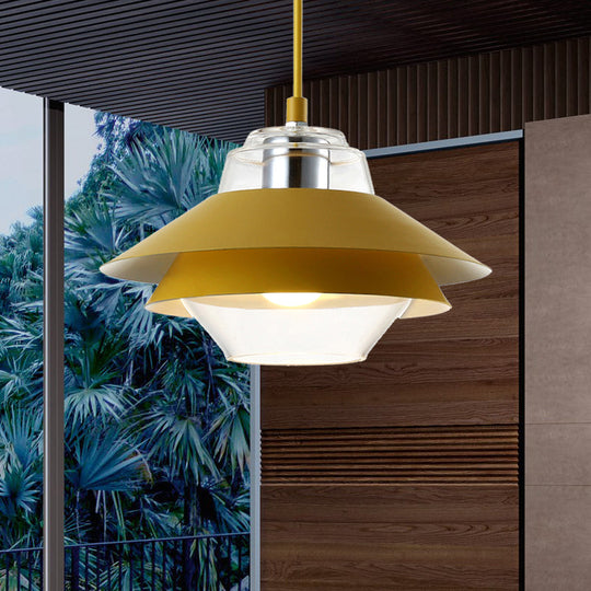Stylish Gray/Yellow Flared Hanging Pendant Light with Clear Glass Shade