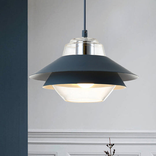 Stylish Gray/Yellow Flared Hanging Pendant Light with Clear Glass Shade