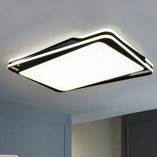 Black Geometrical Flush Mount Ceiling Lamp - Minimalist LED Metal Lighting in White/Warm Light, 23.5"/35.5" Wide