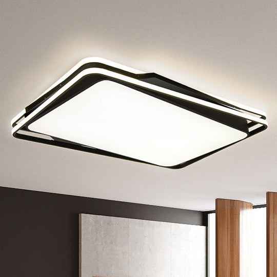 Black Geometrical Flush Mount Ceiling Lamp - Minimalist LED Metal Lighting in White/Warm Light, 23.5"/35.5" Wide