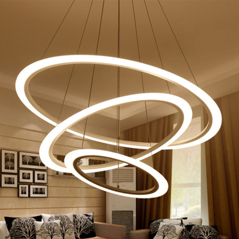 Modern Chandelier With Acrylic Shade - Contemporary Pendant Light Warm/White Illumination White /