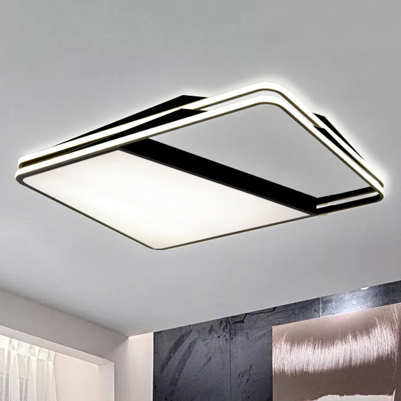 Modern Splicing Trapezoid Flush Ceiling Light - Metal LED Fixture in White/Warm Light, 23.5"/35.5" Wide