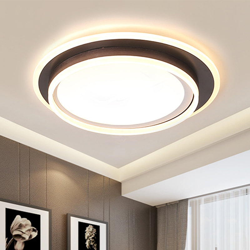 Contemporary LED Flush Mount Light Fixture - White Round 16"/19.5" Wide Metal with Frosted Diffuser, White/Warm Light