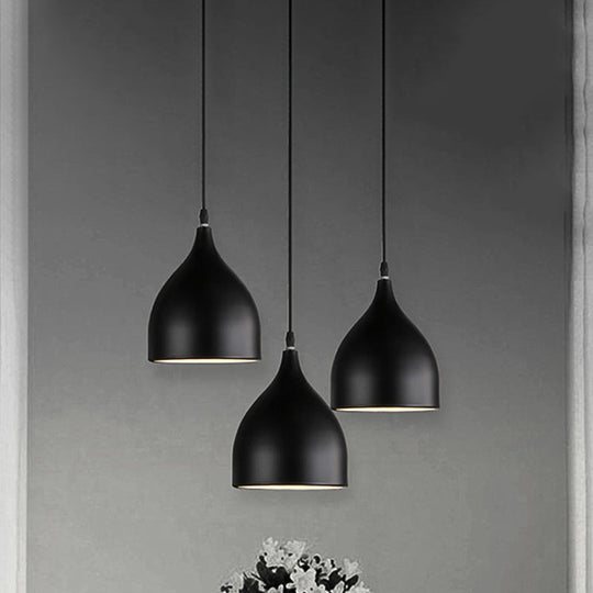 Modern 3-Light Bell Pendant in Black/White Metal with Round/Linear Canopy
