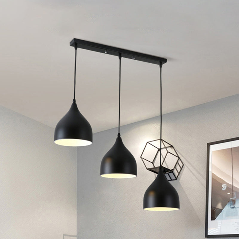 Modern 3-Light Bell Pendant in Black/White Metal with Round/Linear Canopy