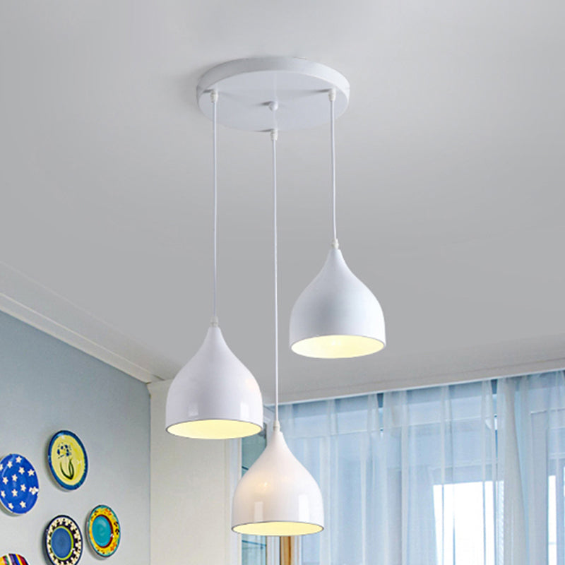 Modern Metal 3-Light Pendant In Black/White With Round/Linear Canopy