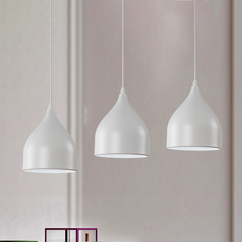 Modern 3-Light Bell Pendant in Black/White Metal with Round/Linear Canopy