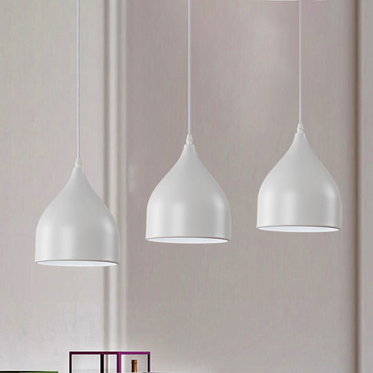 Modern 3-Light Bell Pendant in Black/White Metal with Round/Linear Canopy