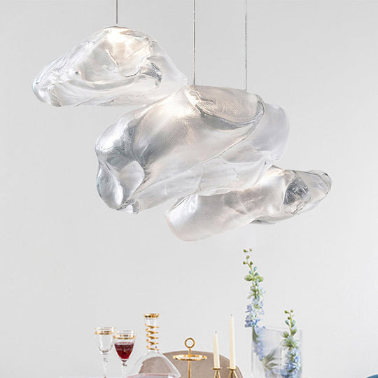 Contemporary Cloud Shape Pendant | Clear Frosted Glass | 3-Light White LED Fixture