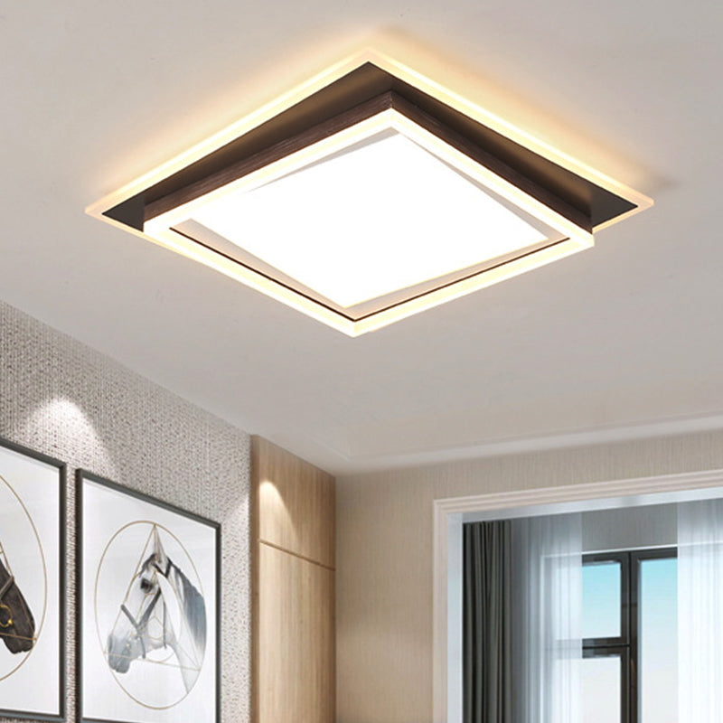 Modern Metal LED Flush Mount Ceiling Lamp with Recessed Diffuser - Square/Rectangular, White/Warm Light (16"/19.5"/35.5" Wide)
