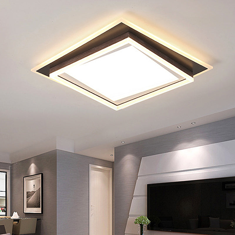 Modern Metal LED Flush Mount Ceiling Lamp with Recessed Diffuser - Square/Rectangular, White/Warm Light (16"/19.5"/35.5" Wide)
