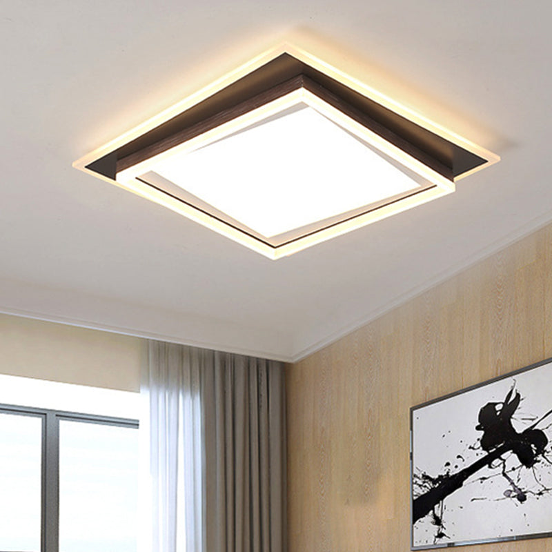 Modern Metal Led Flush Mount Ceiling Lamp With Recessed Diffuser - Square/Rectangular White/Warm