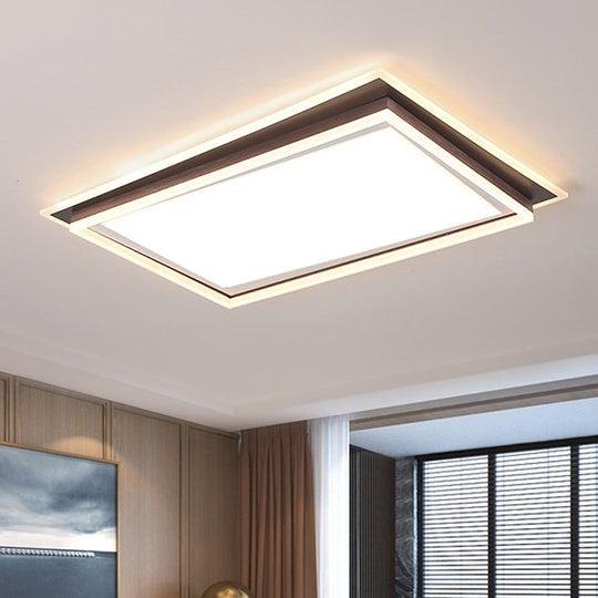 Modern Metal Led Flush Mount Ceiling Lamp With Recessed Diffuser - Square/Rectangular White/Warm