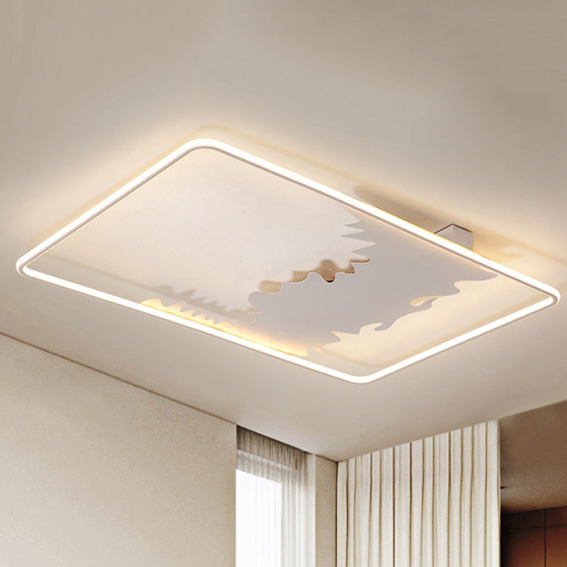 Art Deco Oblong LED Ceiling Flush Light in White/Warm Light, 34.5"/39" Wide