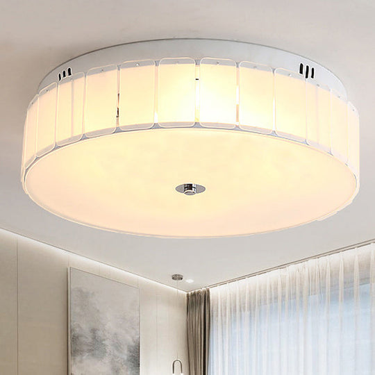 Modern Multi-Light Drum Bedroom Flush Mount Lamp with White Glass