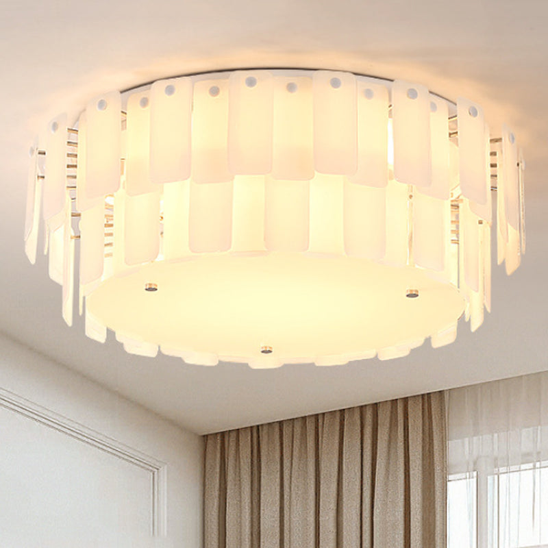 Contemporary 2-Tier White Glass Flush Mount Lamp - Multi Lights & Stylish Fixture for Living Room