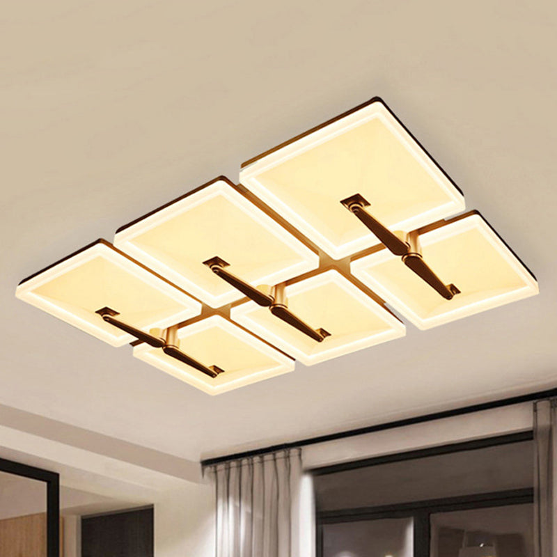 Minimalist Metal LED Ceiling Light Fixture with Splicing Square Design - 2/4/6 Heads, Third Gear White Lamp