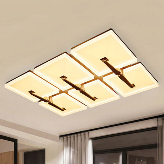 Minimalist Metal LED Ceiling Light Fixture with Splicing Square Design - 2/4/6 Heads, Third Gear White Lamp
