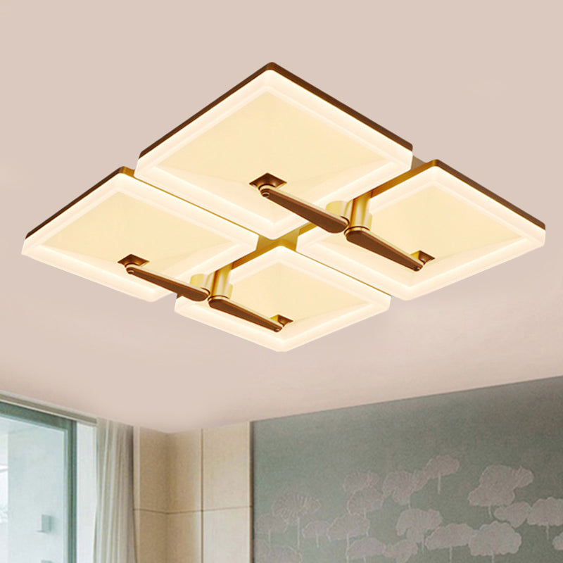 Minimalist Metal LED Ceiling Light Fixture with Splicing Square Design - 2/4/6 Heads, Third Gear White Lamp