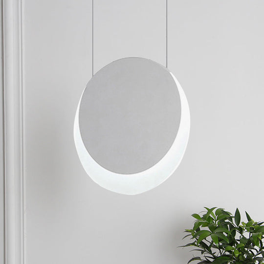 Simplicity LED Pendant Light with White Suspension and Crescent Shaped Acrylic Shade in Warm/White Light, 6.5"/8.5"W