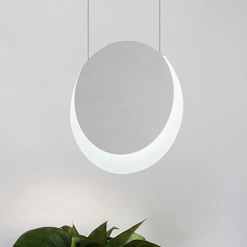 Simplicity LED Pendant Light with White Suspension and Crescent Shaped Acrylic Shade in Warm/White Light, 6.5"/8.5"W
