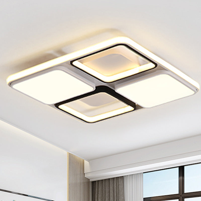 Modern LED Flush Mount Lamp: Black and White Square/Rectangle, 19.5"/45" Wide Acrylic Light Fixture in White/Warm Light