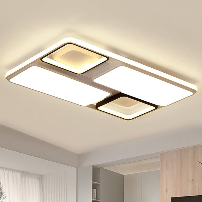 Modern LED Flush Mount Lamp: Black and White Square/Rectangle, 19.5"/45" Wide Acrylic Light Fixture in White/Warm Light