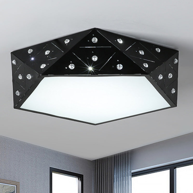 Modern Geometric Flushmount Nordic LED Light - Crystal Accents, Black/White, 16"/19.5" Wide