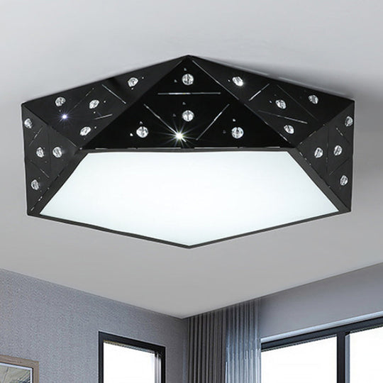 Modern Geometric Flushmount Nordic LED Light - Crystal Accents, Black/White, 16"/19.5" Wide