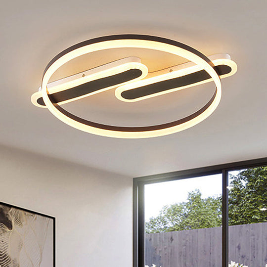 Contemporary Brown Metal Sphere Flush Mount Ceiling Light Fixture with LED in White/Warm Light