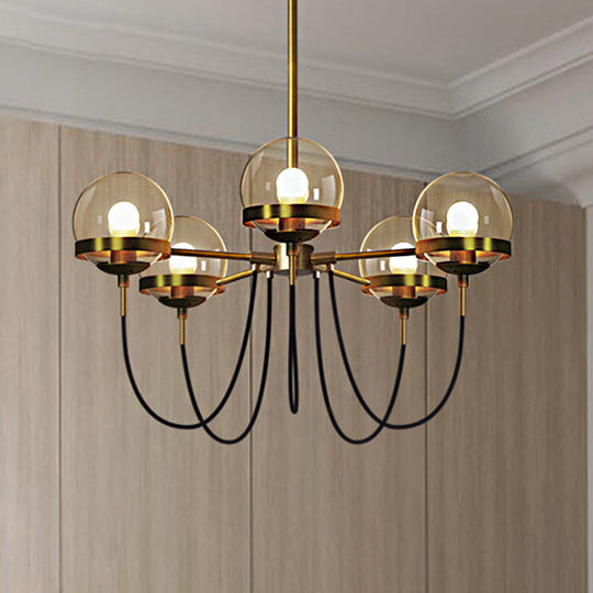 Modern Multi-Light Black/Gold Chandelier With Clear Glass Pendant Inner Smoke Ball Shade Gold