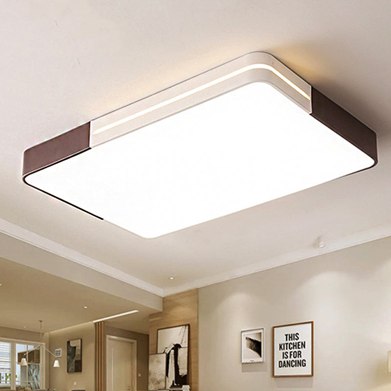 Modern White Led Flush Mount Ceiling Light For Living Room Square/Rectangular Acrylic Shade 19/38