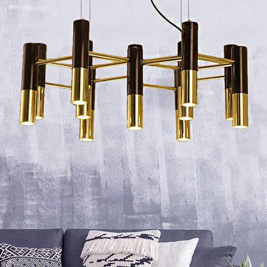 Contemporary Gold LED Tube Chandelier: 11/22 Lights, Warm Pendant Light Fixture