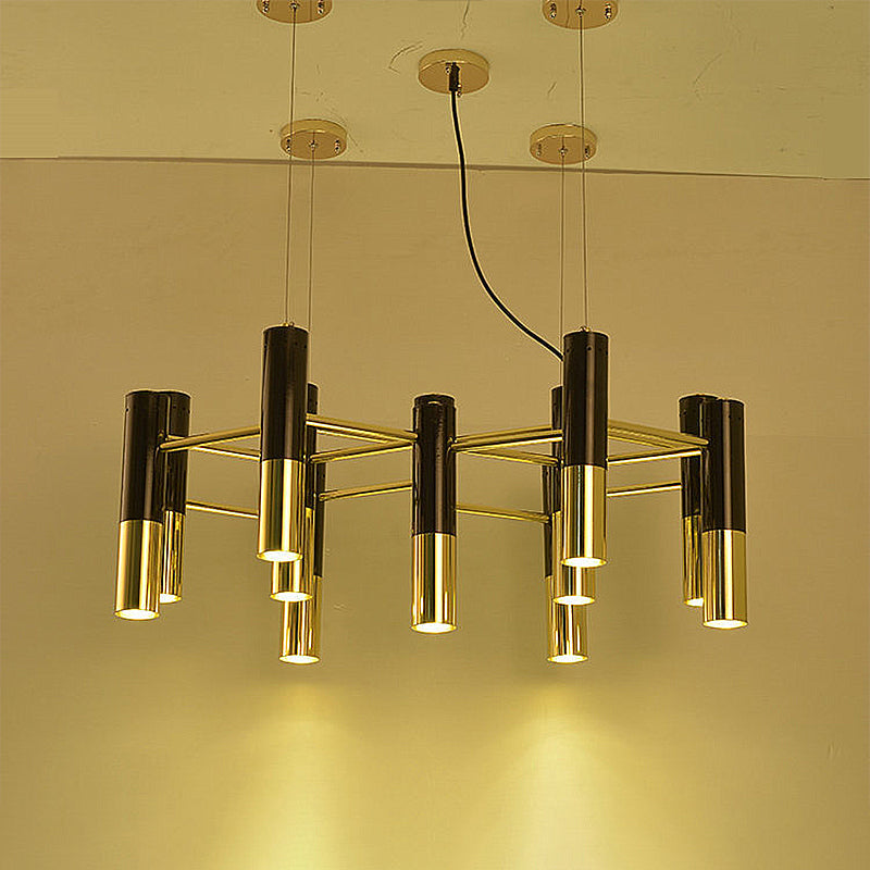 Contemporary Metal Tube Chandelier - Gold Led Pendant Light With 11/22 Lights In Warm Glow