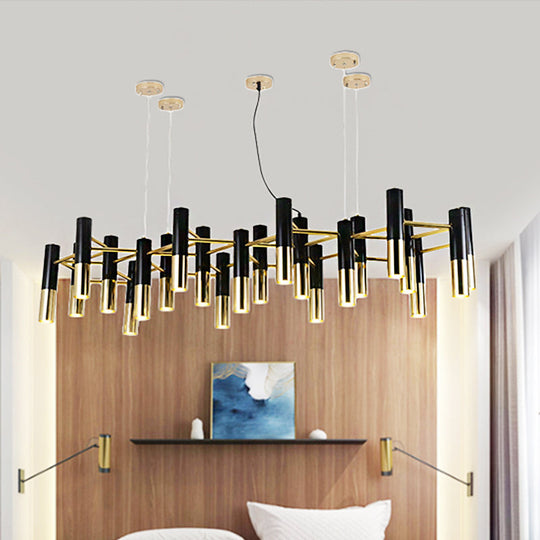 Contemporary Gold LED Tube Chandelier: 11/22 Lights, Warm Pendant Light Fixture