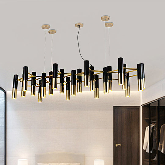 Contemporary Gold LED Tube Chandelier: 11/22 Lights, Warm Pendant Light Fixture
