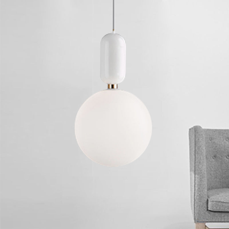 Modern Black/Gold/White Ball Pendant Light with Milky Glass Led - 1 Light, 6"/8"/12" Wide Ceiling Fixture