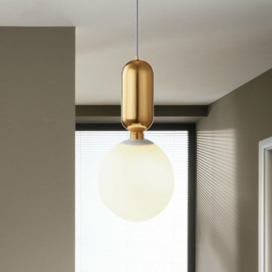 Modern Black/Gold/White Ball Pendant Light with Milky Glass Led - 1 Light, 6"/8"/12" Wide Ceiling Fixture