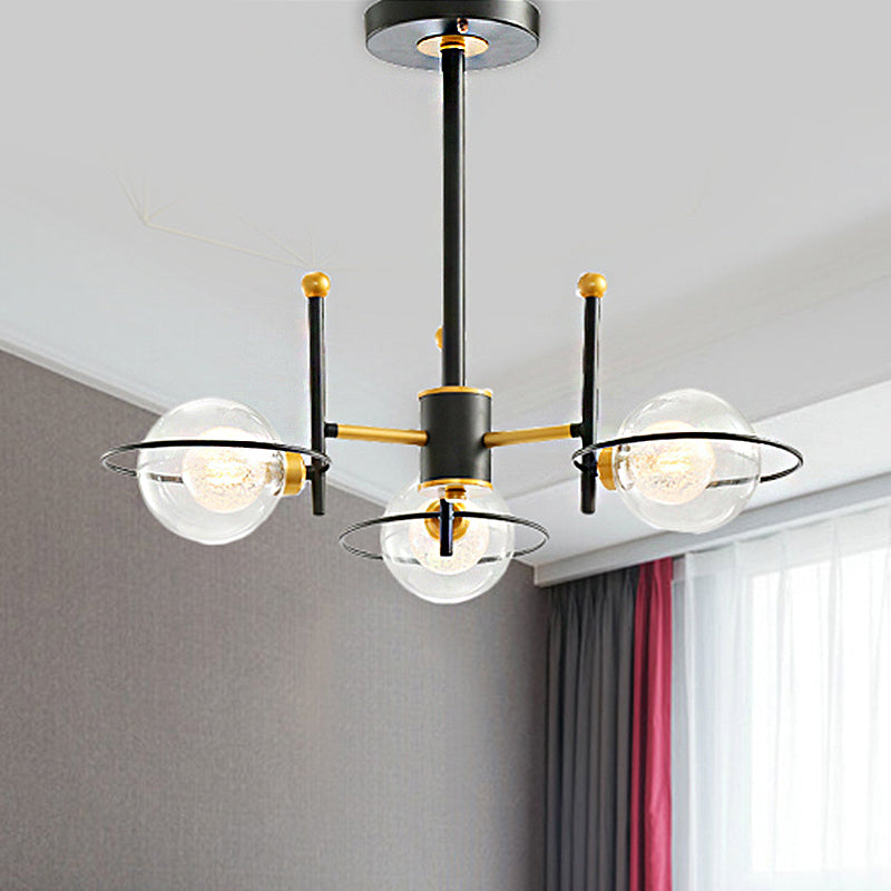 Modern Sputnik Metal Chandelier Light with Clear Glass Ball Shades - 3/6 Lights, Black LED, Ceiling Hanging Fixture
