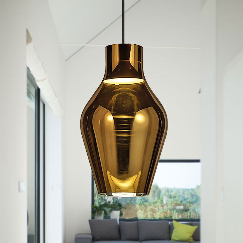 Modern Gold/Smoke Glass Urn Pendant Lamp - Led Hanging Light With 1 In White/Warm 6.5/8.5 Wide Gold